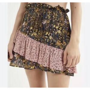 URBAN OUTFITTERS pink brown boho floral mini skirt sz S